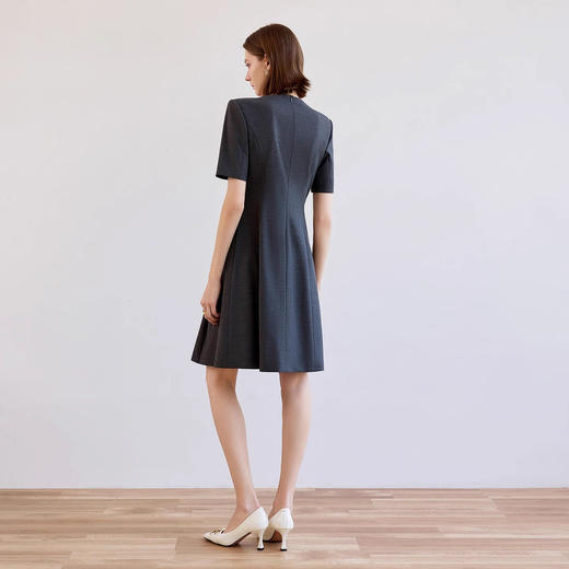 IWY/灰色短袖连衣裙女圆领通勤西装裙高端上班族工作服Q1421 商品图4