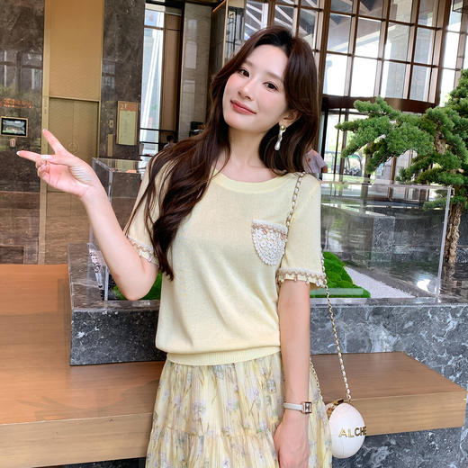 奢姿大码女装2025夏季欧若风度假圆领针织衫胖妹妹时尚简约上衣9852690556 商品图2