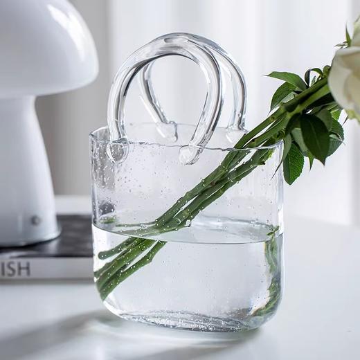 创意手提包包花瓶装饰摆件高级感轻奢透明鲜花水养插花网红家居晶尊戴妃手提花瓶33cm透明 商品图3