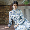 绽放旅行女374朵/【莫兰迪系列】双支亚麻底布印花立领长袖连衣裙 商品缩略图0
