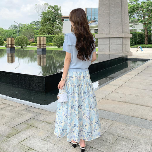 奢姿大码女装2025夏季减龄海军领印花两件套胖妹妹松紧时尚套装9952922302AB 商品图3