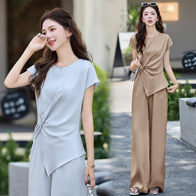 2025高仿醋酸套裤米黄色米灰色蓝色其他甜美清新棉拼接裙套装YJH5066