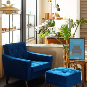 限量版「天鹅绒蓝」karimoku60日本家具单人实木扶手沙发椅