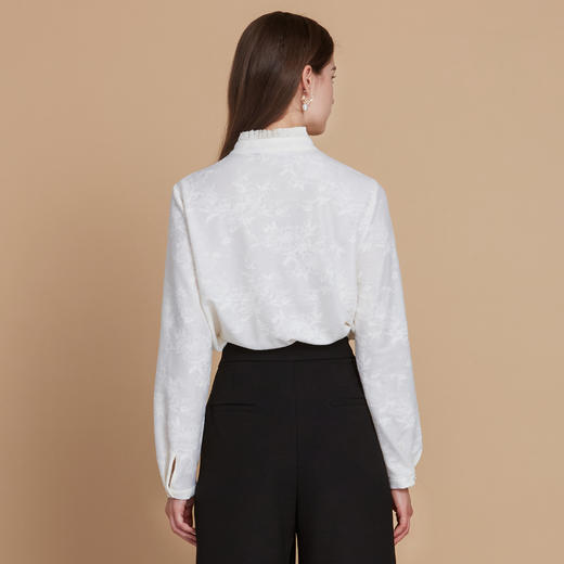 EITIE爱特爱精致木耳边直筒新中式立领暗纹衬衫上衣2025秋季新款C2509816 商品图4