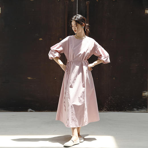 绽放旅行女装414朵/【莫兰迪系列】水洗长绒棉落肩灯笼袖连衣裙夏 商品图0