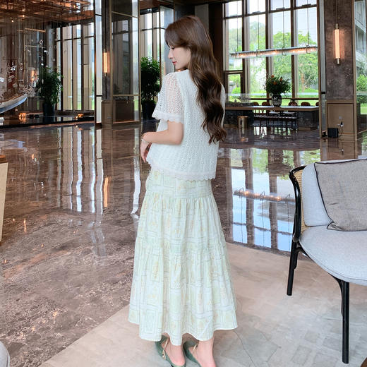 奢姿大码女装2026夏季减龄镂空印花圆领两件套胖妹妹时尚轻奢套装9952990594 商品图3