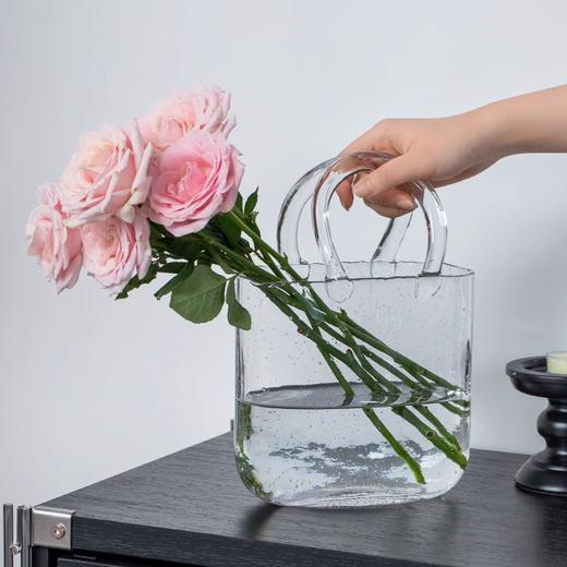 创意手提包包花瓶装饰摆件高级感轻奢透明鲜花水养插花网红家居晶尊戴妃手提花瓶33cm透明 商品图1