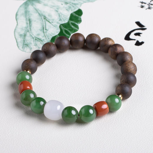 xy0439沉香+白玉碧玉国风手串 商品图2