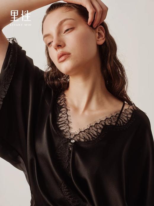 里性 LIVARY MIO 暗影 真丝蕾丝拼接系带睡袍睡裤可外穿家居服套装 商品图0