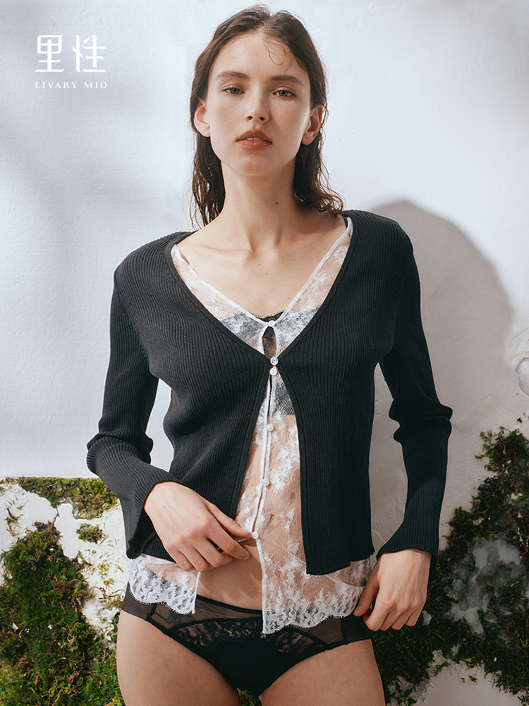 【明星同款】里性 LIVARY MIO 浮生carefree蕾丝打底衫性感微透真丝针织衫假两件上衣