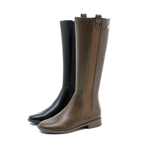 西遇法式长筒靴女新款秋冬山茶花显瘦高筒长靴平底黑色骑士靴V3547549 商品图4