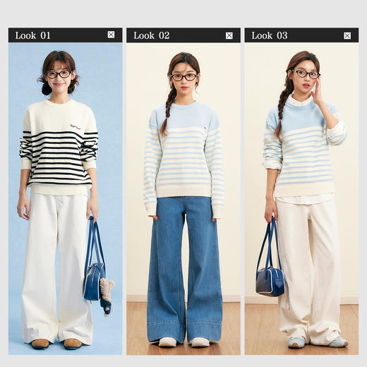 笛莎Deesha青少年女童毛衫2025秋季女童条纹圆领套头毛衣 商品图2