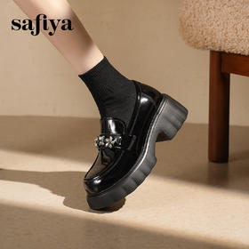 Safiya/索菲娅2025英伦风水钻百搭一脚蹬粗跟厚底增高乐福鞋SFD3112130