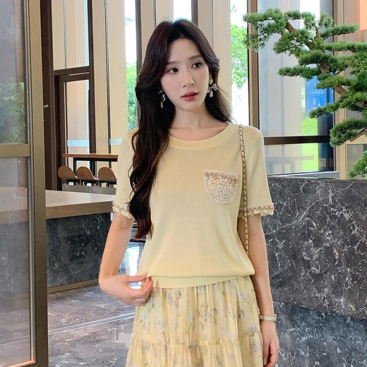 奢姿大码女装2025夏季欧若风度假圆领针织衫胖妹妹时尚简约上衣9852690556 商品图1