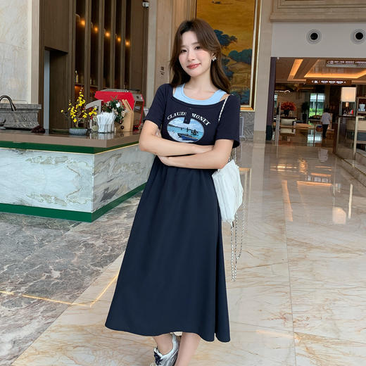 奢姿大码女装2026夏季减龄印花设计拼接裙子胖妹妹时尚休闲连衣裙9952803444 商品图4