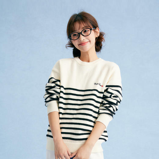 笛莎Deesha青少年女童毛衫2025秋季女童条纹圆领套头毛衣 商品图3