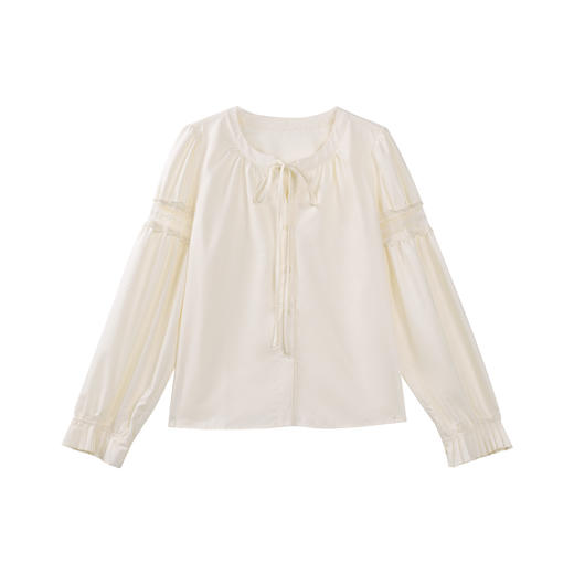 鹿向南「米韵柔姿」杏色系带灯笼袖衬衫2025春新款时尚单品上衣女 商品图1