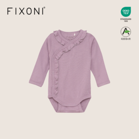 【云优选】FIXONI婴幼儿斜开襟花边款罗纹包屁衣-限时清仓