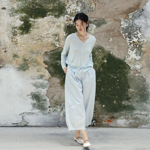 绽放377朵/【莫兰迪系列】酵磨洗色织亚麻长绒棉砂洗半松紧腰九分裤女 商品图3