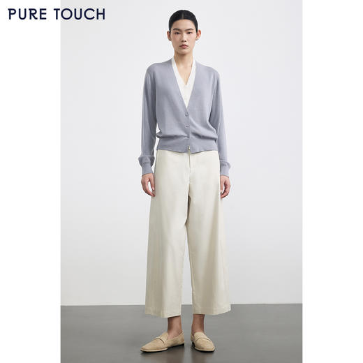 PURE TOUCH浅灰色V领长袖针织开衫 商品图1