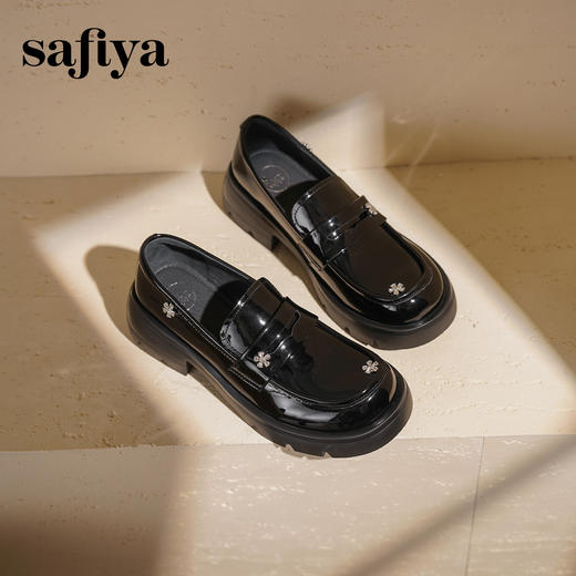 Safiya/索菲娅2025学院风钻扣漆皮百搭粗跟一脚蹬厚底乐福鞋SFD3112107 商品图0