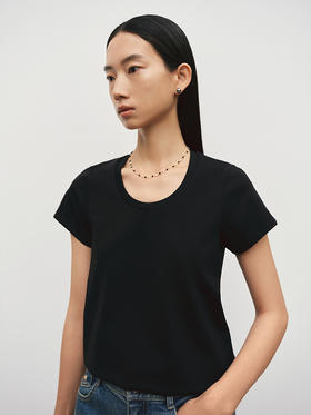 会呼吸的慕斯T 羊绒手感U型领短袖T恤FJ5100243