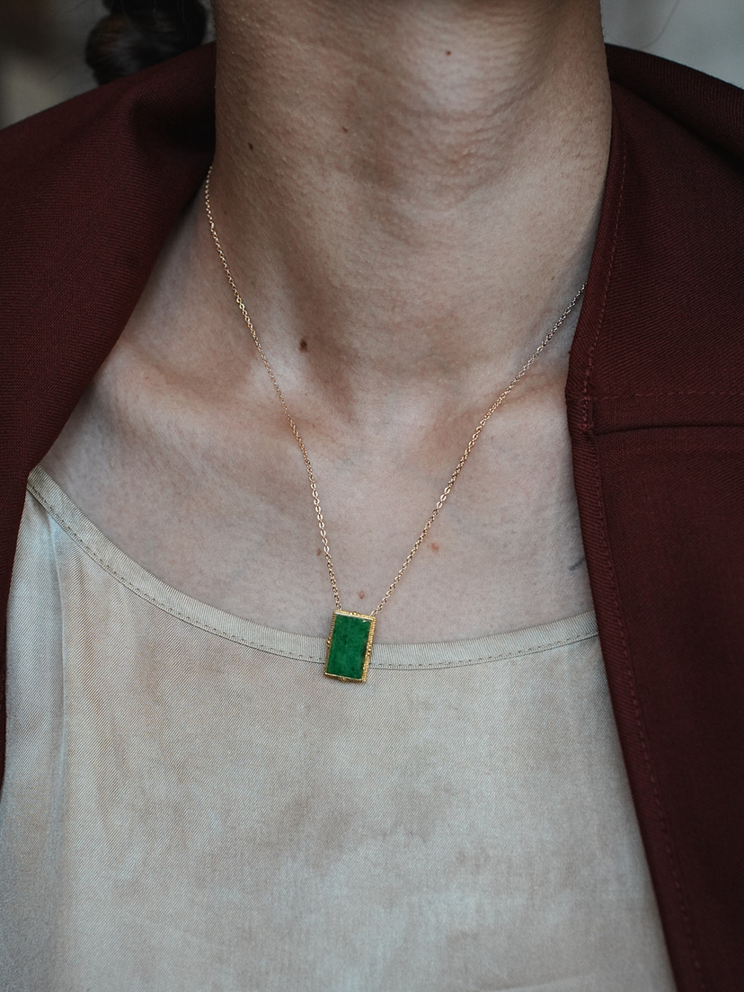 翡翠18K金戒面吊坠