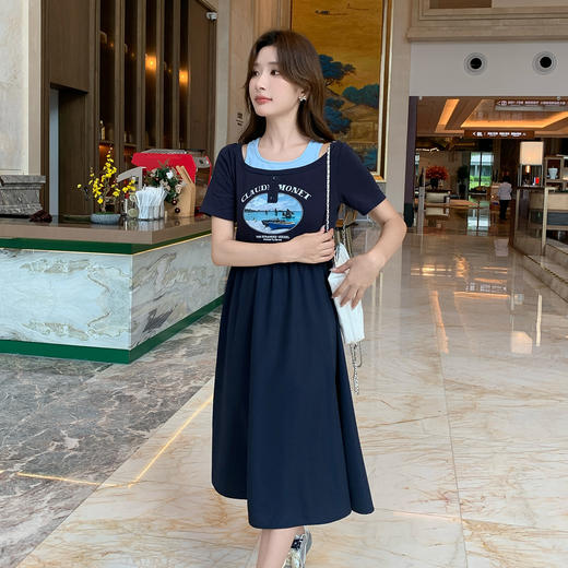 奢姿大码女装2026夏季减龄印花设计拼接裙子胖妹妹时尚休闲连衣裙9952803444 商品图1