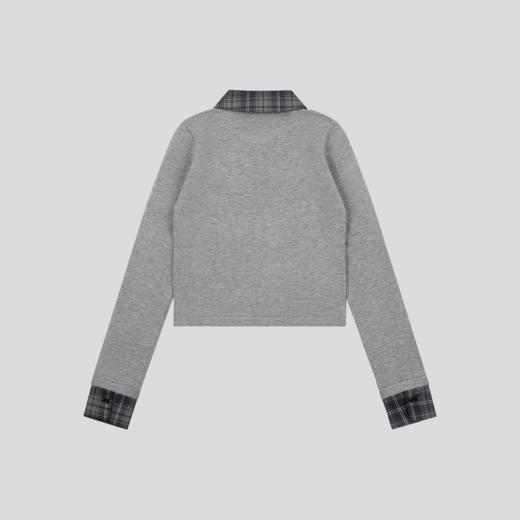 GOODBAI 粗体logo贴布绣格纹撞色正肩紧身针织开衫 商品图2