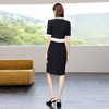 IWY/黑色短袖小香风连衣裙夏季新款木耳边假两件西装裙接待工作服Q1400-B 商品缩略图3