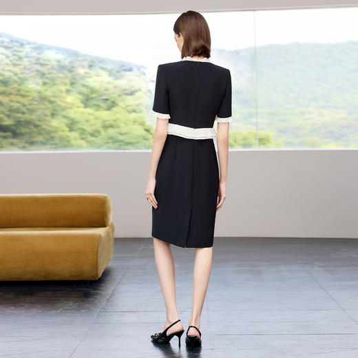 IWY/黑色短袖小香风连衣裙夏季新款木耳边假两件西装裙接待工作服Q1400-B 商品图3