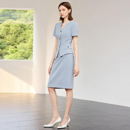 IWY/蓝色气质干练职场西装套裙女夏季薄款短袖珠宝接待工作服职业装CS2300 商品图2