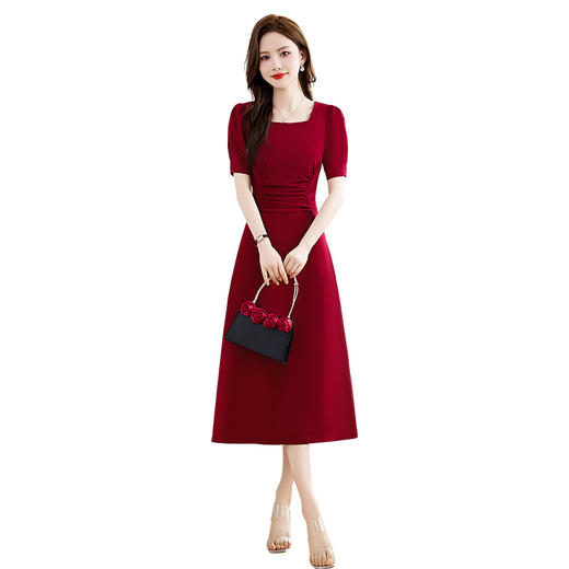 设计高级感收腰显瘦舒适透气清凉连衣裙女2025夏上新高腰方领裙子QIXFS245275 商品图4