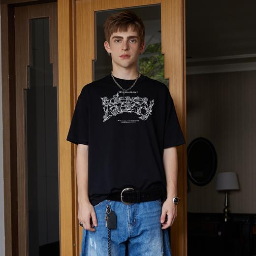 IDEVERRAY夏季2025新款花卉字母印花休闲情侣装圆领短袖男女士宽松t恤21MSL-ID25SSFAT008 商品图4