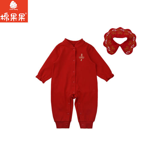 棉果果秋季新品女童中国红中国风连体衣M322722225479 商品图2