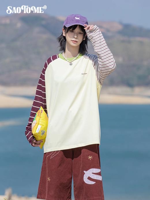 早乙女惠子saotome/STMCX252276/条纹撞色插肩袖长袖T恤 商品图0