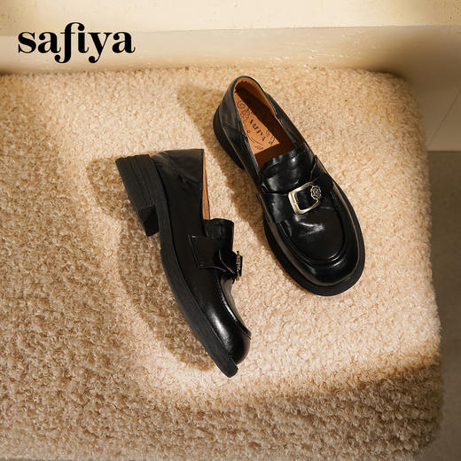 Safiya/索菲娅2025英伦风复古玫瑰扣圆头百搭深口粗跟乐福鞋 商品图8