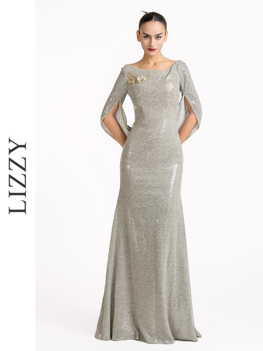 LIZZY优雅轻奢修身显瘦披肩式派对礼服宴会婚庆派对长款连衣裙7189 商品图1