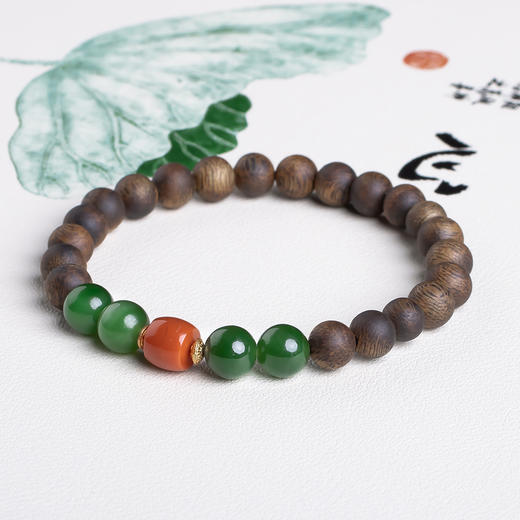 xy0438沉香+南红碧玉素雅手串 商品图2