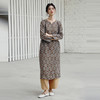 绽放旅行女装412朵/【莫兰迪系列】双支数亚麻底布印花长袖连衣裙 商品缩略图1