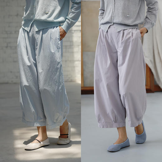 绽放377朵/【莫兰迪系列】酵磨洗色织亚麻长绒棉砂洗半松紧腰九分裤女 商品图1