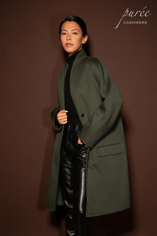 #0929「INVISIBLE LAPEL COAT」85% WOOL 15% CASHMERE 弧形领隐形前扣大衣 商品图1