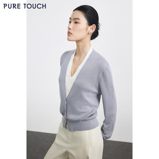 PURE TOUCH浅灰色V领长袖针织开衫 商品图3