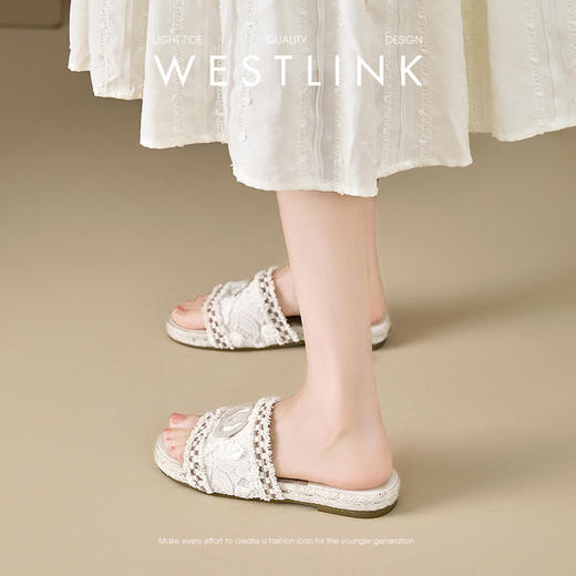 西遇小香风凉拖鞋女夏外穿新款法式一脚蹬草编渔夫鞋平底凉鞋V0056885 商品图2