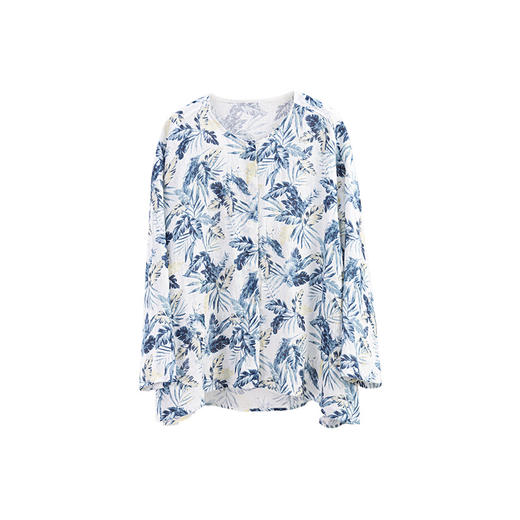 绽放女装410朵/【莫兰迪系列】双支数亚麻底布印花防晒开衫短外套 商品图4