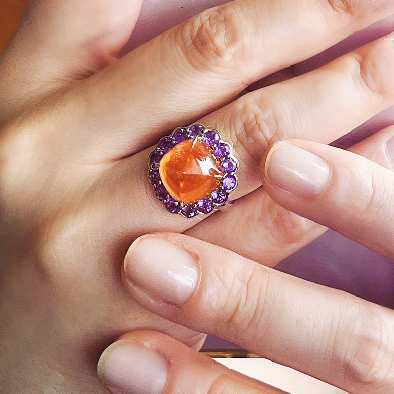 BY EVITA系列 18K镶芬达石和紫晶 戒指