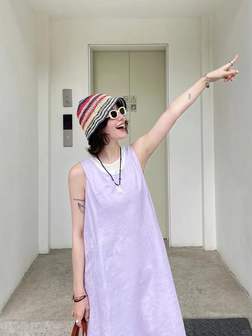 【高品质私服】【IC粉紫亚麻平纹两件套连衣裙】如蝉翼般轻透贴肤，尽显独特东方美感，营造出利落又适宜的春夏氛围G1474-CC【无标出货 介意慎拍】 商品图3