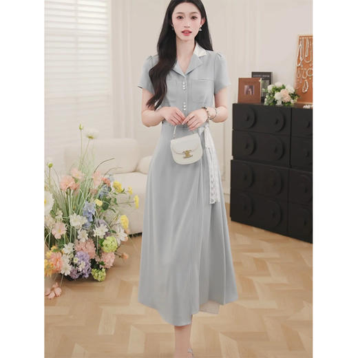 鹿向南「悠然气质」夏季新款通勤气质连衣裙女蓝色长裙子QJD00352 商品图1