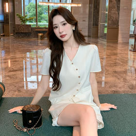 奢姿大码女装2025夏季气质V领两件套胖妹妹百褶半松紧时尚套装9952953493【1】