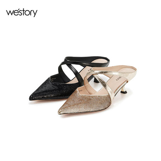 westory春季新款法式全细闪钻交叉带中空礼服鞋新娘婚鞋W24AH57611 商品图0